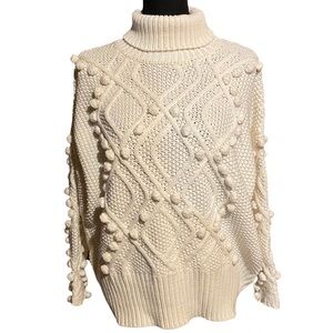 Renee C. Bobble Cable Knit Turtleneck Sweater Women's L Large